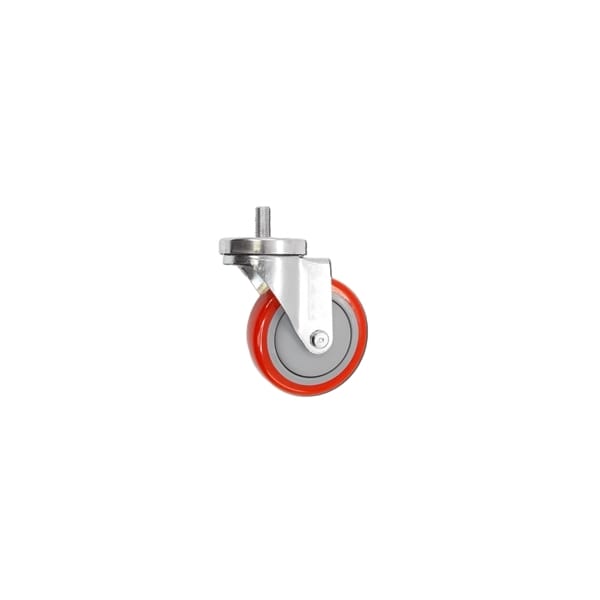5"x1.25" Red Polyurethane on Polyolefin Wheel, Swivel Stem Caster -